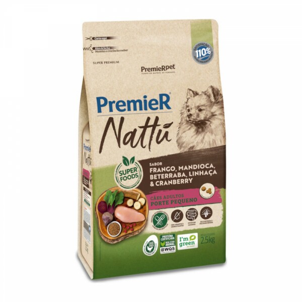 PREMIER NATTU CÃES ADULTOS PORTE PEQUENO SABOR FRANGO MANDIOQUINHA 1 0KG