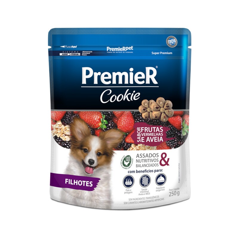 PREMIER COOKIE CAES FIL FRUT VERM 250G